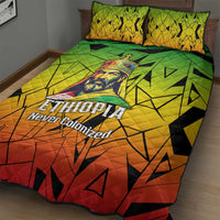 Menelik II Quilt Bed Set with Crowned Portrait, Ethiopia Never Colonized Text and Pan-African Abstract - Wonder Print Shop