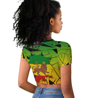 Menelik II Raglan Cropped T shirt with Crowned Portrait, Ethiopia Never Colonized Text and Pan-African Abstract - Wonder Print Shop