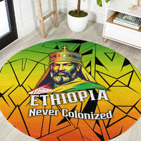 Menelik II Round Carpet with Crowned Portrait, Ethiopia Never Colonized Text and Pan-African Abstract - Wonder Print Shop