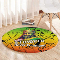 Menelik II Round Carpet with Crowned Portrait, Ethiopia Never Colonized Text and Pan-African Abstract - Wonder Print Shop