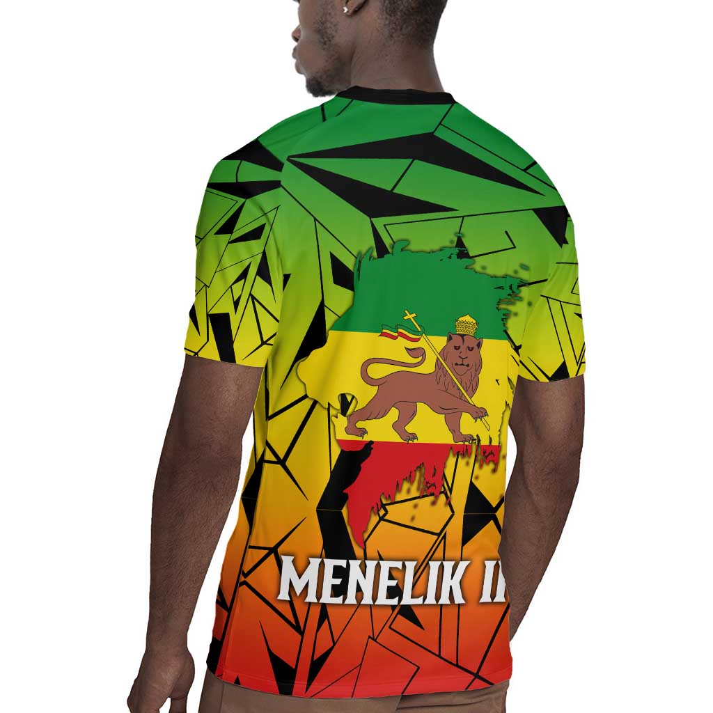 Menelik II Rugby Jersey with Crowned Portrait, Ethiopia Never Colonized Text and Pan-African Abstract - Wonder Print Shop