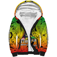 Menelik II Sherpa Hoodie with Crowned Portrait, Ethiopia Never Colonized Text and Pan-African Abstract - Wonder Print Shop