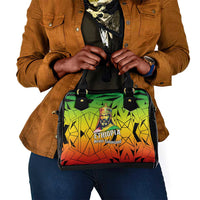 Menelik II Shoulder Handbag with Crowned Portrait, Ethiopia Never Colonized Text and Pan-African Abstract - Wonder Print Shop