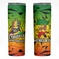 Menelik II Skinny Tumbler with Crowned Portrait, Ethiopia Never Colonized Text and Pan-African Abstract - Wonder Print Shop
