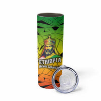Menelik II Skinny Tumbler with Crowned Portrait, Ethiopia Never Colonized Text and Pan-African Abstract - Wonder Print Shop