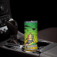 Menelik II Skinny Tumbler with Crowned Portrait, Ethiopia Never Colonized Text and Pan-African Abstract - Wonder Print Shop