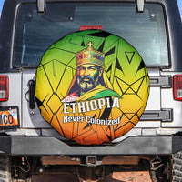 Menelik II Spare Tire Cover with Crowned Portrait, Ethiopia Never Colonized Text and Pan-African Abstract - Wonder Print Shop