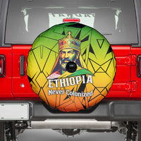 Menelik II Spare Tire Cover with Crowned Portrait, Ethiopia Never Colonized Text and Pan-African Abstract - Wonder Print Shop