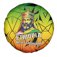 Menelik II Spare Tire Cover with Crowned Portrait, Ethiopia Never Colonized Text and Pan-African Abstract - Wonder Print Shop
