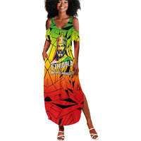 Menelik II Summer Maxi Dress with Crowned Portrait, Ethiopia Never Colonized Text and Pan-African Abstract - Wonder Print Shop