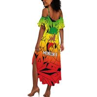 Menelik II Summer Maxi Dress with Crowned Portrait, Ethiopia Never Colonized Text and Pan-African Abstract - Wonder Print Shop