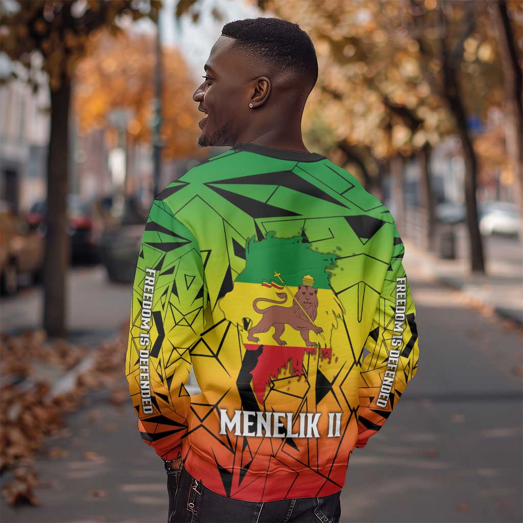 Menelik II Sweatshirt with Crowned Portrait, Ethiopia Never Colonized Text and Pan-African Abstract - Wonder Print Shop