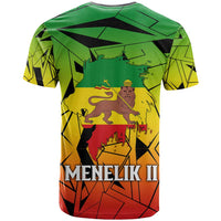 Menelik II T shirt with Crowned Portrait, Ethiopia Never Colonized Text and Pan-African Abstract - Wonder Print Shop