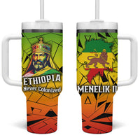 Menelik II Tumbler With Handle with Crowned Portrait, Ethiopia Never Colonized Text and Pan-African Abstract - Wonder Print Shop