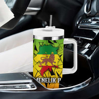 Menelik II Tumbler With Handle with Crowned Portrait, Ethiopia Never Colonized Text and Pan-African Abstract - Wonder Print Shop