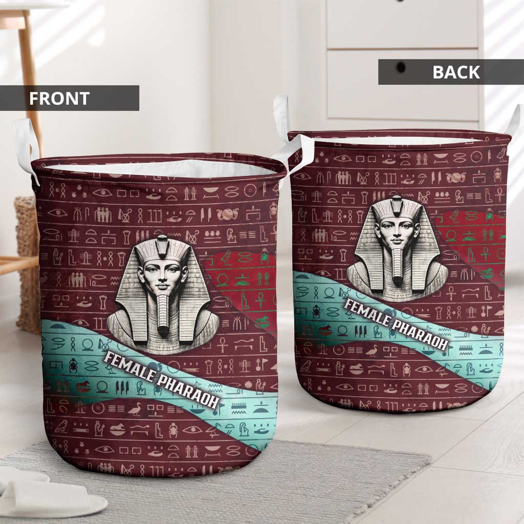 Hatshepsut Laundry Basket with Pharaoh Bust Illustration, Female Pharaoh Title and Egyptian Hieroglyph - Wonder Print Shop