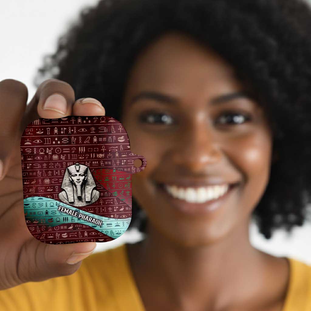 Hatshepsut AirPods Case with Pharaoh Bust Illustration, Female Pharaoh Title and Egyptian Hieroglyph - Wonder Print Shop