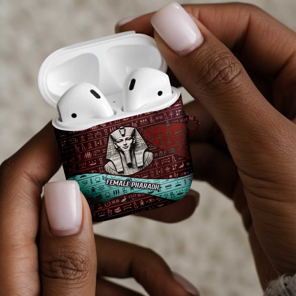 Hatshepsut AirPods Case with Pharaoh Bust Illustration, Female Pharaoh Title and Egyptian Hieroglyph - Wonder Print Shop
