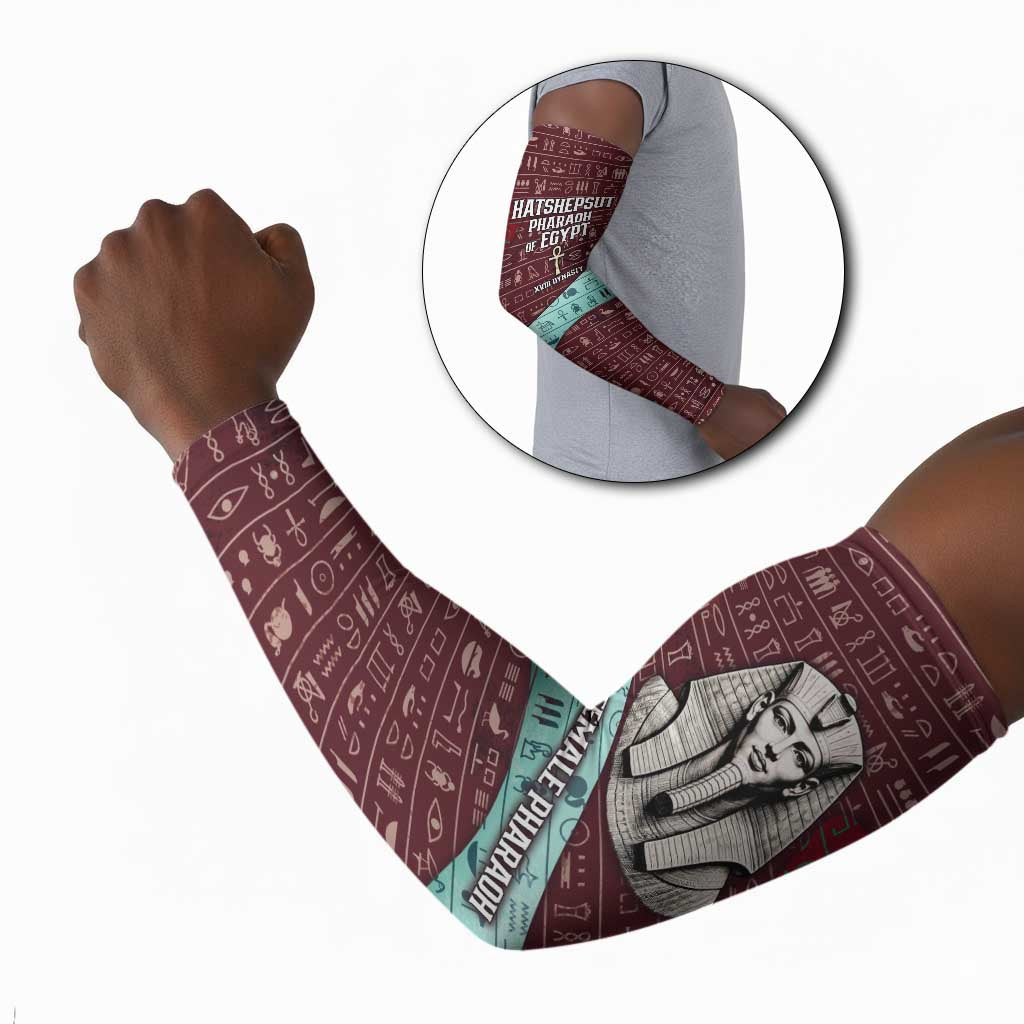 Hatshepsut Arm Sleeves with Pharaoh Bust Illustration, Female Pharaoh Title and Egyptian Hieroglyph - Wonder Print Shop