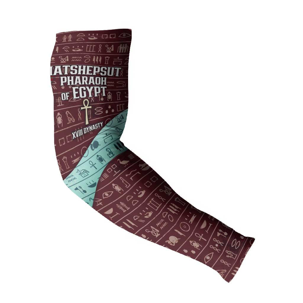 Hatshepsut Arm Sleeves with Pharaoh Bust Illustration, Female Pharaoh Title and Egyptian Hieroglyph - Wonder Print Shop