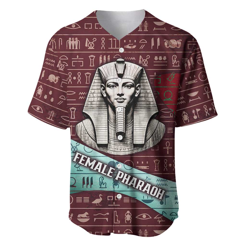Hatshepsut Baseball Jersey with Pharaoh Bust Illustration, Female Pharaoh Title and Egyptian Hieroglyph - Wonder Print Shop