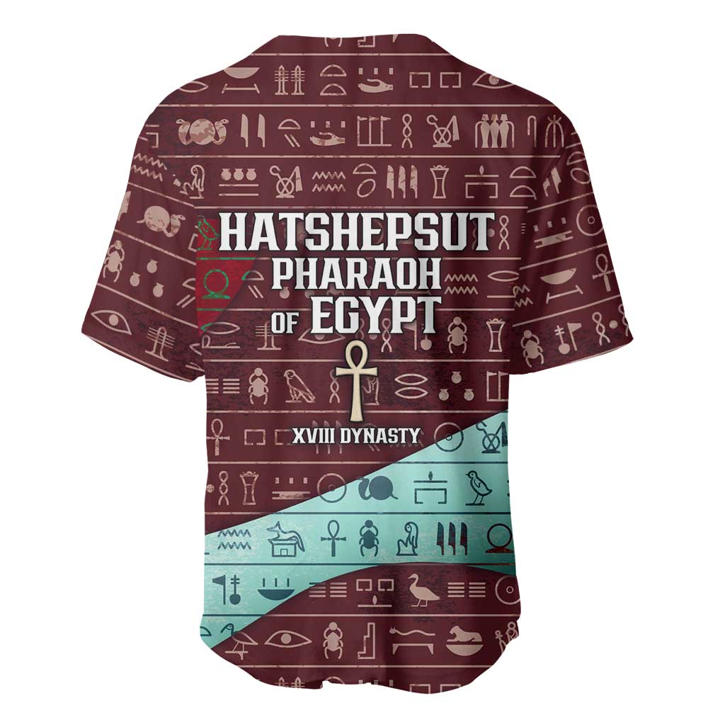 Hatshepsut Baseball Jersey with Pharaoh Bust Illustration, Female Pharaoh Title and Egyptian Hieroglyph - Wonder Print Shop