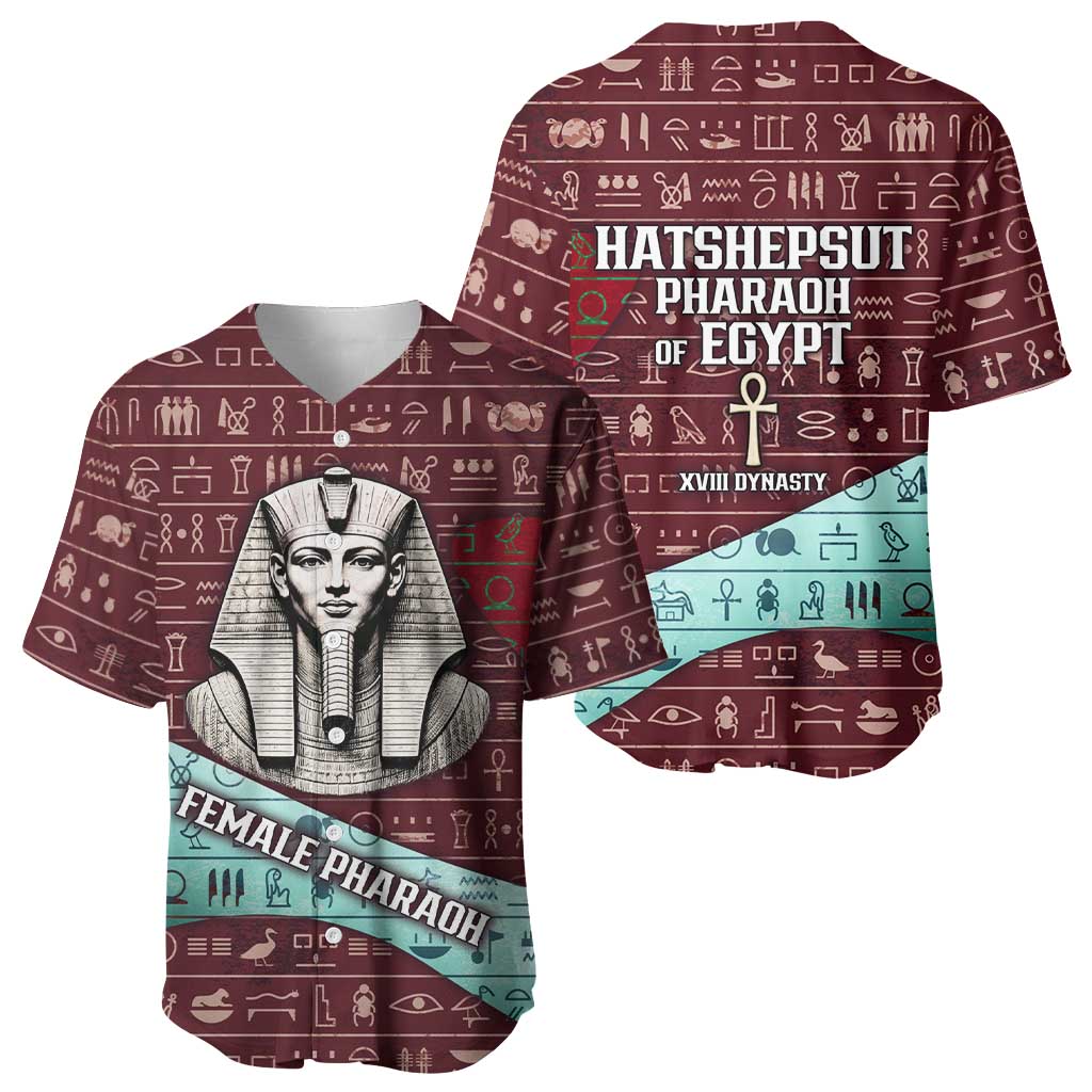 Hatshepsut Baseball Jersey with Pharaoh Bust Illustration, Female Pharaoh Title and Egyptian Hieroglyph - Wonder Print Shop