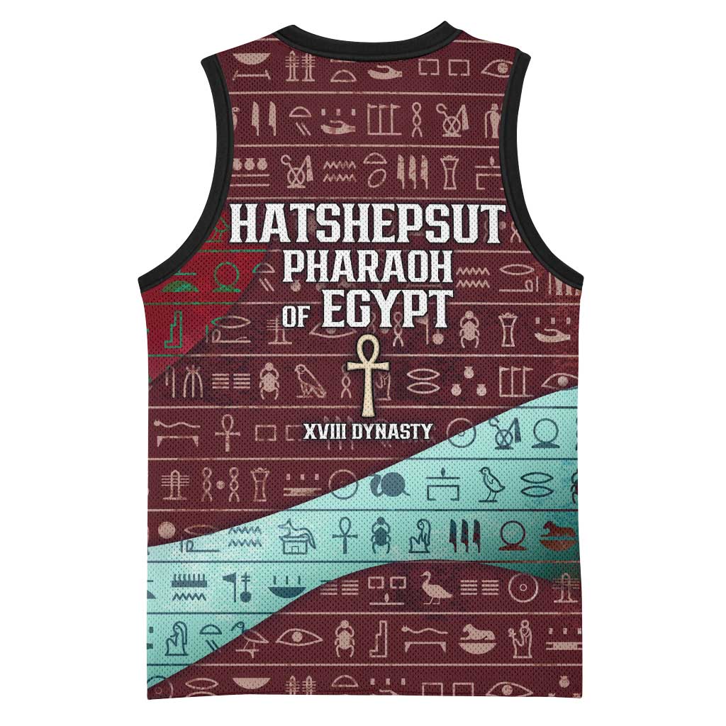 Hatshepsut Basketball Jersey with Pharaoh Bust Illustration, Female Pharaoh Title and Egyptian Hieroglyph - Wonder Print Shop