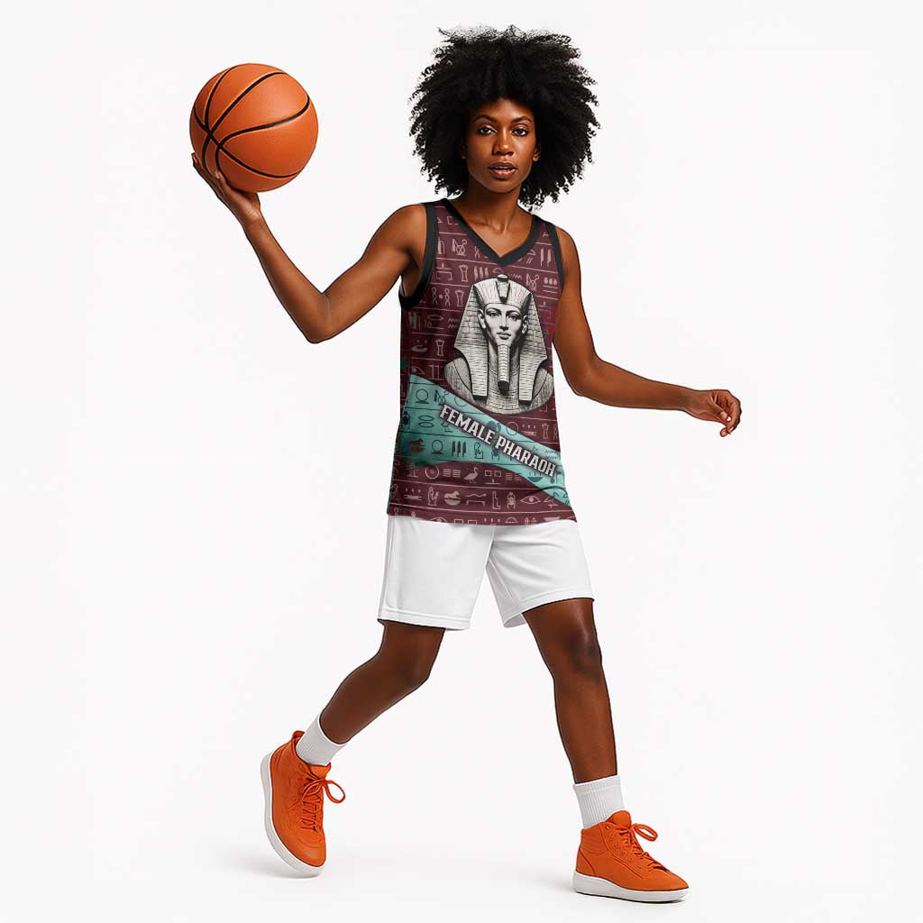 Hatshepsut Basketball Jersey with Pharaoh Bust Illustration, Female Pharaoh Title and Egyptian Hieroglyph - Wonder Print Shop