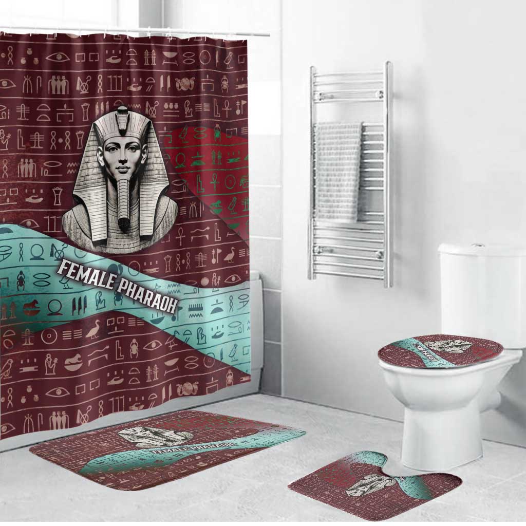 Hatshepsut Bathroom Set with Pharaoh Bust Illustration, Female Pharaoh Title and Egyptian Hieroglyph - Wonder Print Shop
