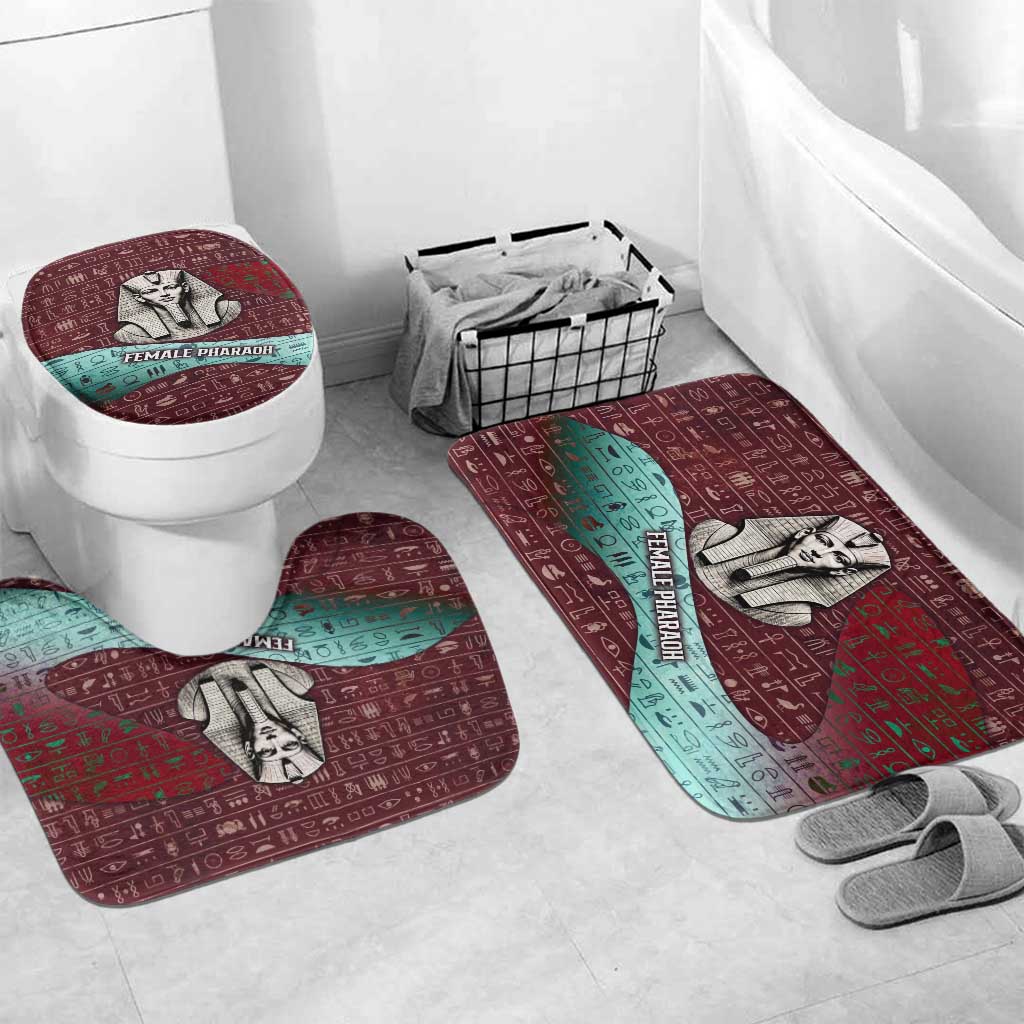 Hatshepsut Bathroom Set with Pharaoh Bust Illustration, Female Pharaoh Title and Egyptian Hieroglyph - Wonder Print Shop