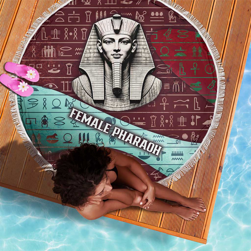 Hatshepsut Beach Blanket with Pharaoh Bust Illustration, Female Pharaoh Title and Egyptian Hieroglyph - Wonder Print Shop