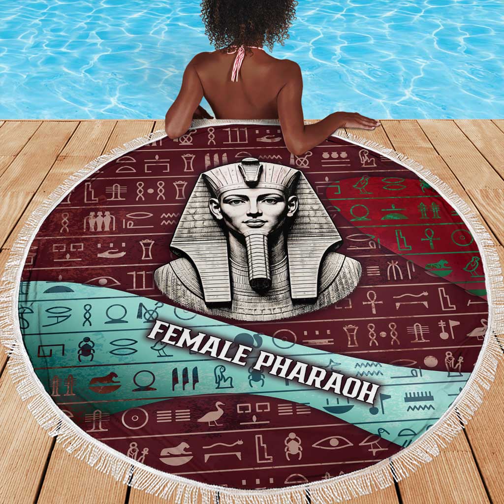 Hatshepsut Beach Blanket with Pharaoh Bust Illustration, Female Pharaoh Title and Egyptian Hieroglyph - Wonder Print Shop