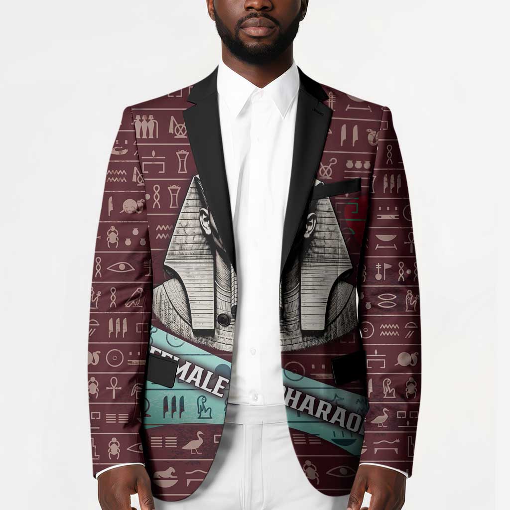 Hatshepsut Blazer with Pharaoh Bust Illustration, Female Pharaoh Title and Egyptian Hieroglyph - Wonder Print Shop