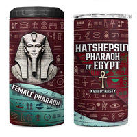 Hatshepsut 4 in 1 Can Cooler Tumbler with Pharaoh Bust Illustration, Female Pharaoh Title and Egyptian Hieroglyph - Wonder Print Shop