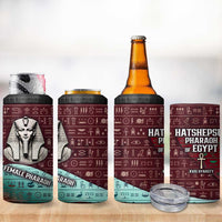 Hatshepsut 4 in 1 Can Cooler Tumbler with Pharaoh Bust Illustration, Female Pharaoh Title and Egyptian Hieroglyph - Wonder Print Shop