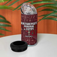 Hatshepsut 4 in 1 Can Cooler Tumbler with Pharaoh Bust Illustration, Female Pharaoh Title and Egyptian Hieroglyph - Wonder Print Shop