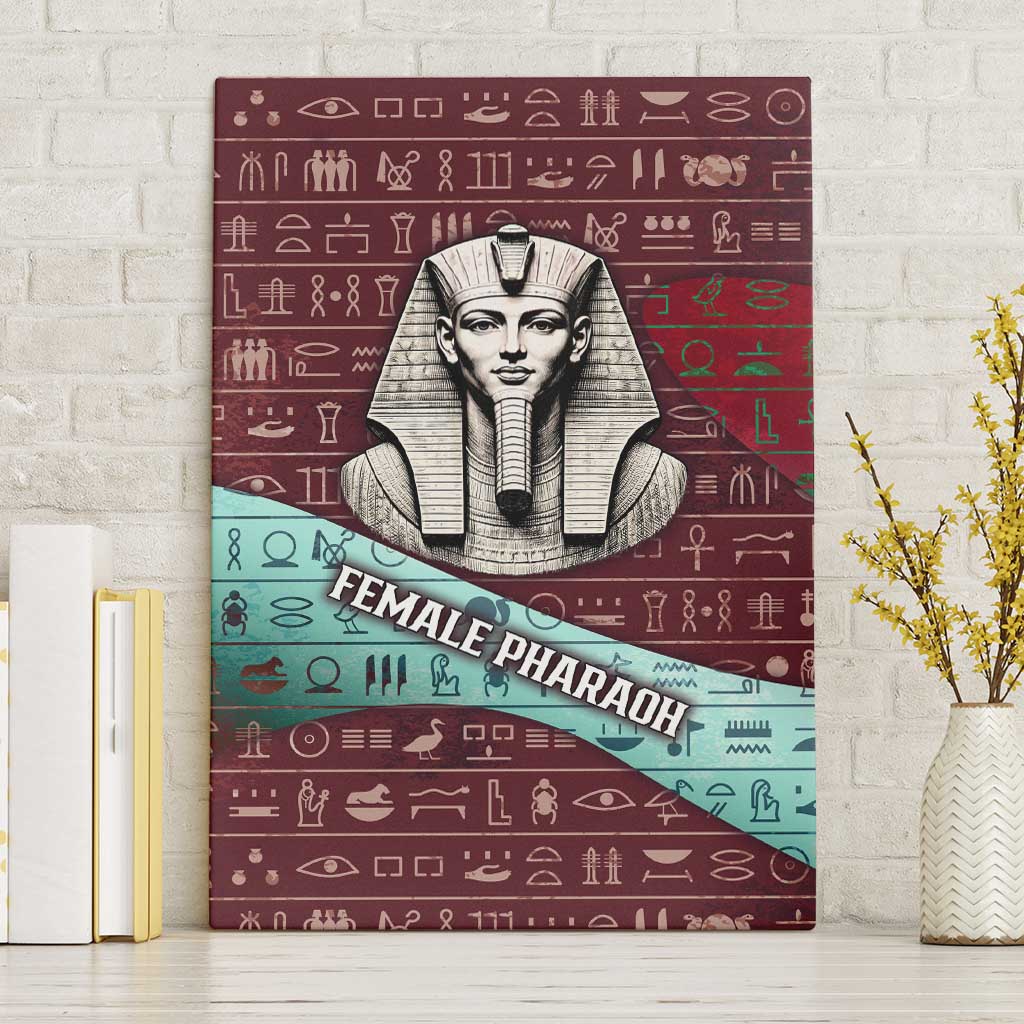 Hatshepsut Canvas Wall Art with Pharaoh Bust Illustration, Female Pharaoh Title and Egyptian Hieroglyph - Wonder Print Shop
