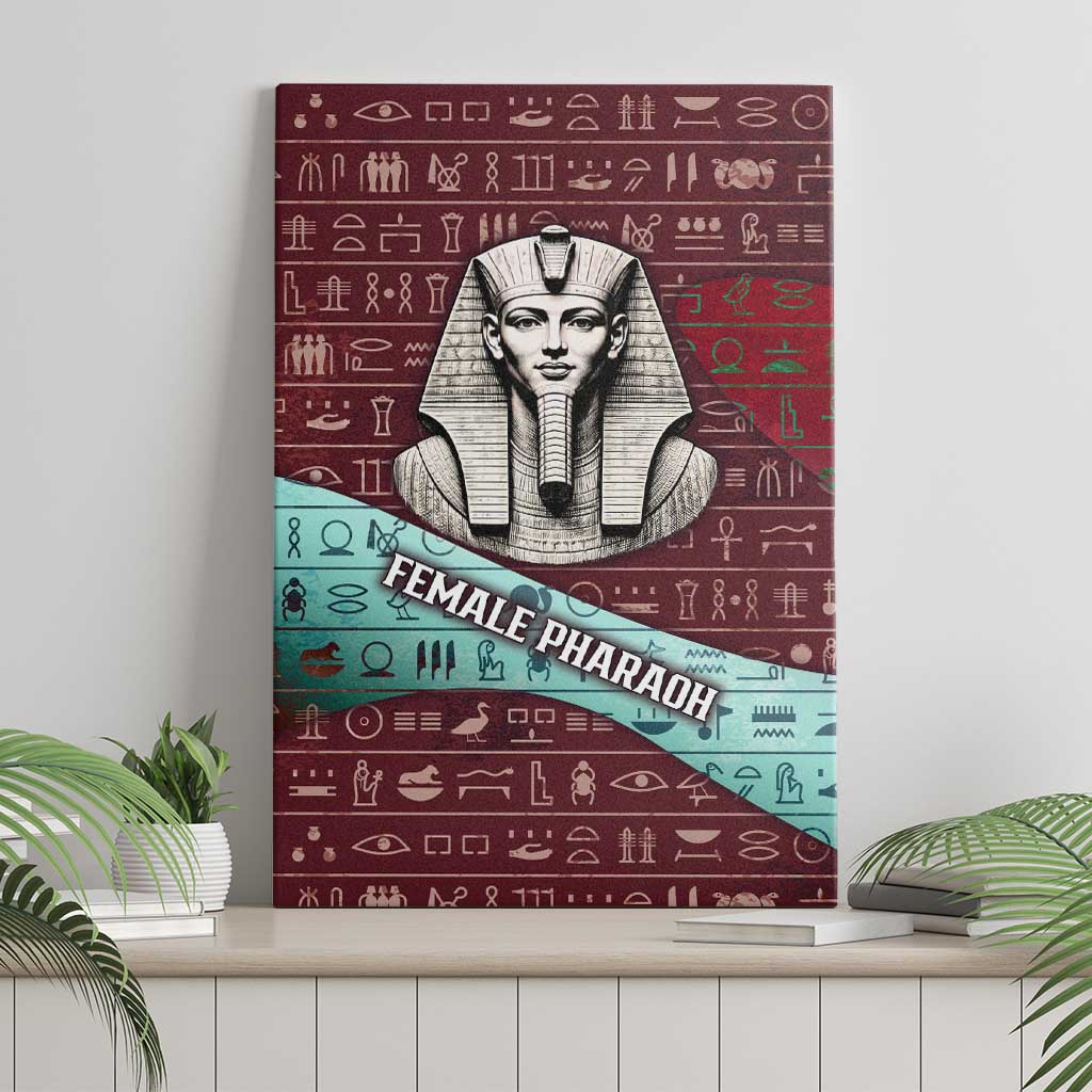 Hatshepsut Canvas Wall Art with Pharaoh Bust Illustration, Female Pharaoh Title and Egyptian Hieroglyph - Wonder Print Shop