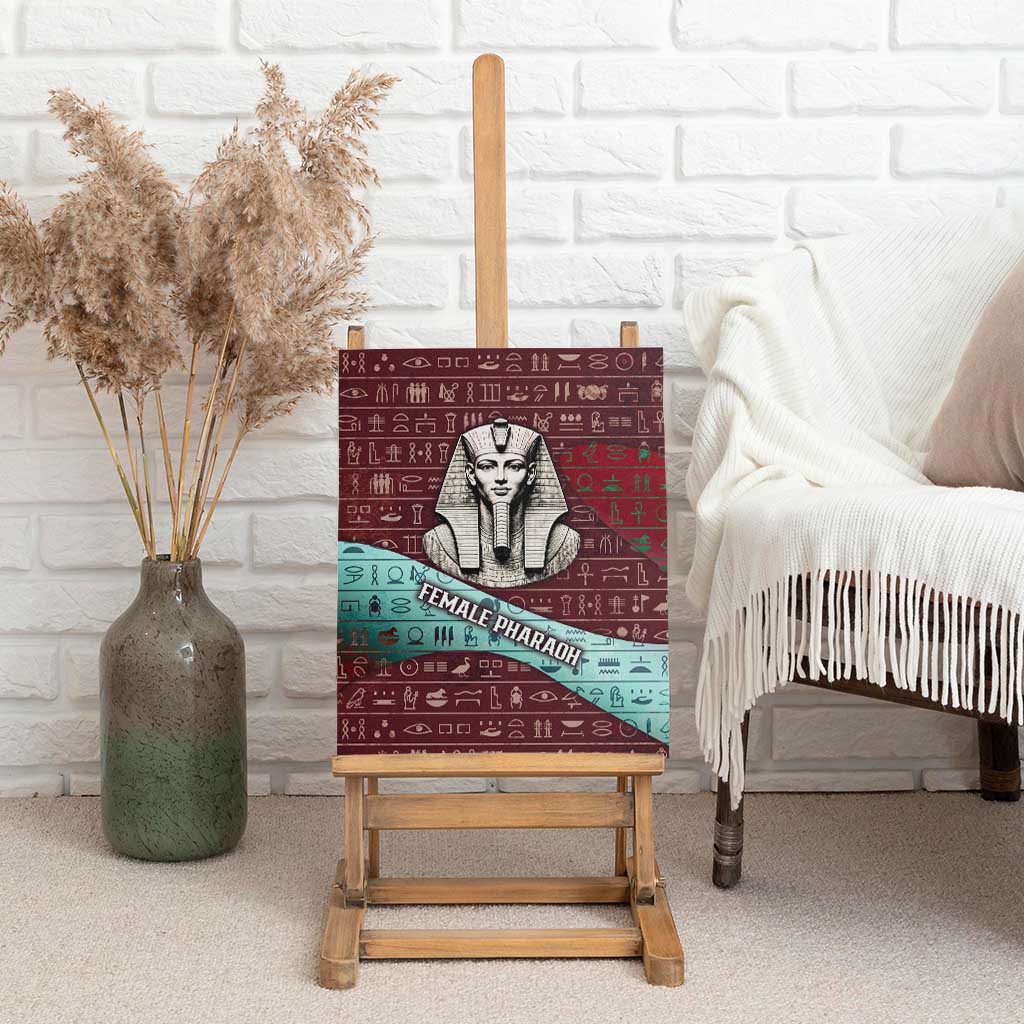 Hatshepsut Canvas Wall Art with Pharaoh Bust Illustration, Female Pharaoh Title and Egyptian Hieroglyph - Wonder Print Shop