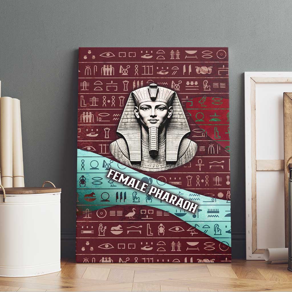 Hatshepsut Canvas Wall Art with Pharaoh Bust Illustration, Female Pharaoh Title and Egyptian Hieroglyph - Wonder Print Shop
