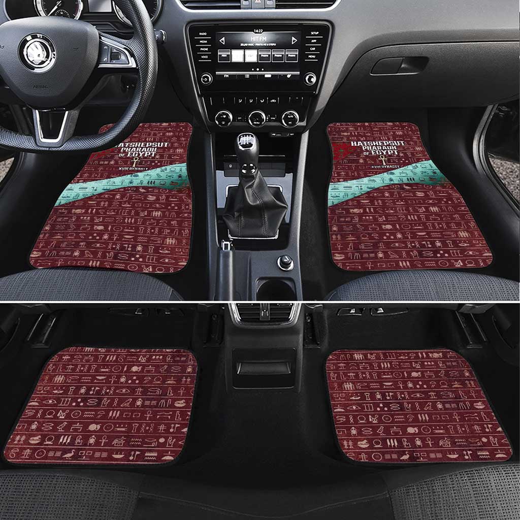 Hatshepsut Car Mats with Pharaoh Bust Illustration, Female Pharaoh Title and Egyptian Hieroglyph - Wonder Print Shop