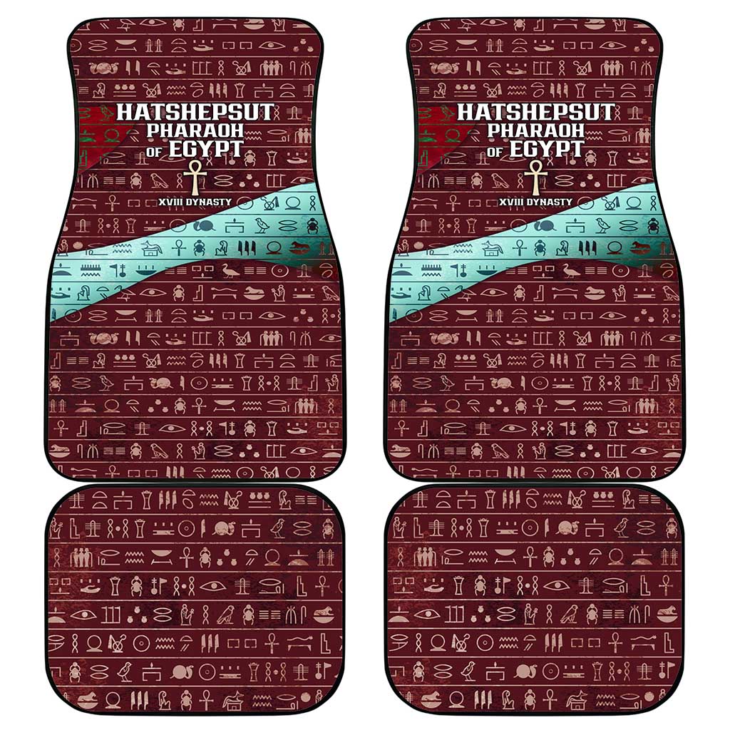 Hatshepsut Car Mats with Pharaoh Bust Illustration, Female Pharaoh Title and Egyptian Hieroglyph - Wonder Print Shop