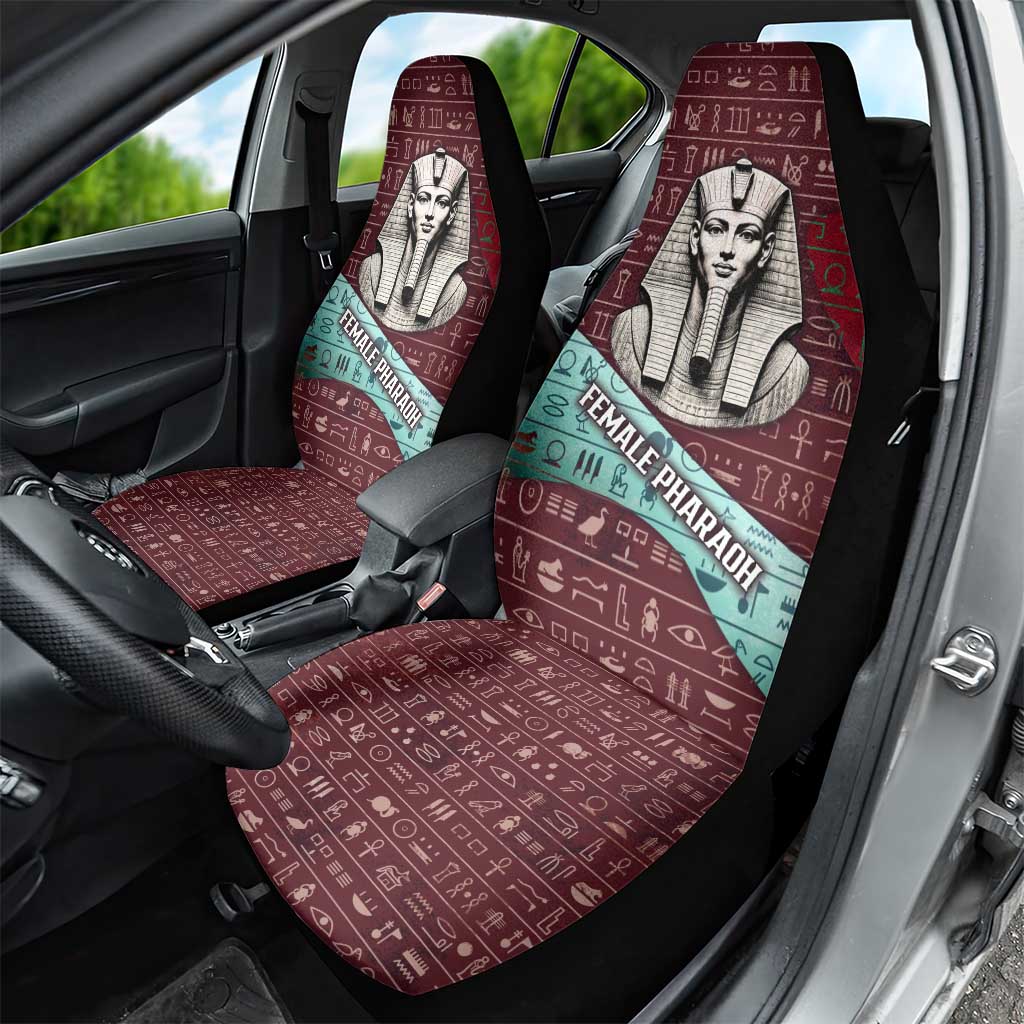 Hatshepsut Car Seat Cover with Pharaoh Bust Illustration, Female Pharaoh Title and Egyptian Hieroglyph - Wonder Print Shop