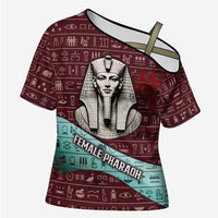 Hatshepsut Cross Shoulder Shirt with Pharaoh Bust Illustration, Female Pharaoh Title and Egyptian Hieroglyph - Wonder Print Shop