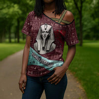 Hatshepsut Cross Shoulder Shirt with Pharaoh Bust Illustration, Female Pharaoh Title and Egyptian Hieroglyph - Wonder Print Shop