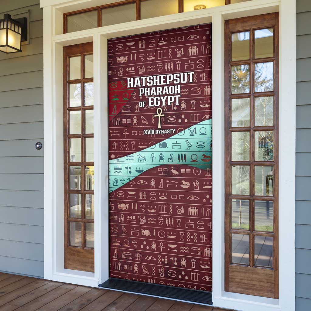 Hatshepsut Door Cover with Pharaoh Bust Illustration, Female Pharaoh Title and Egyptian Hieroglyph - Wonder Print Shop