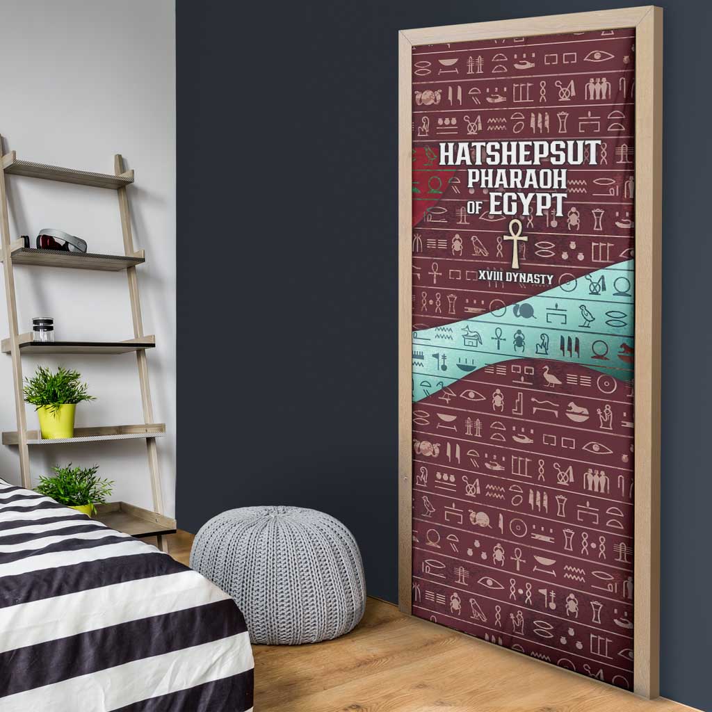 Hatshepsut Door Cover with Pharaoh Bust Illustration, Female Pharaoh Title and Egyptian Hieroglyph - Wonder Print Shop