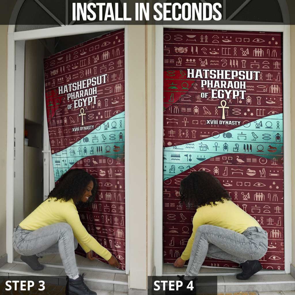 Hatshepsut Door Cover with Pharaoh Bust Illustration, Female Pharaoh Title and Egyptian Hieroglyph - Wonder Print Shop
