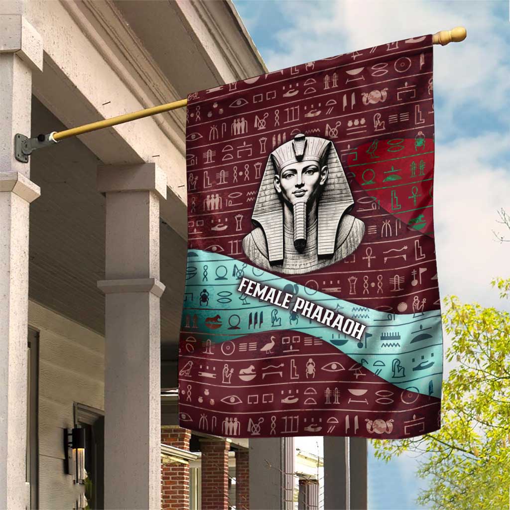 Hatshepsut Garden Flag with Pharaoh Bust Illustration, Female Pharaoh Title and Egyptian Hieroglyph - Wonder Print Shop